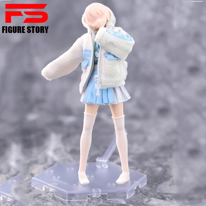 HASUKI CS004 1/12 Female Winter Lambswool Jacket T-shirt Pleated Skirt Set Clothes Model Fit 6'' Soldier Action Figure Body