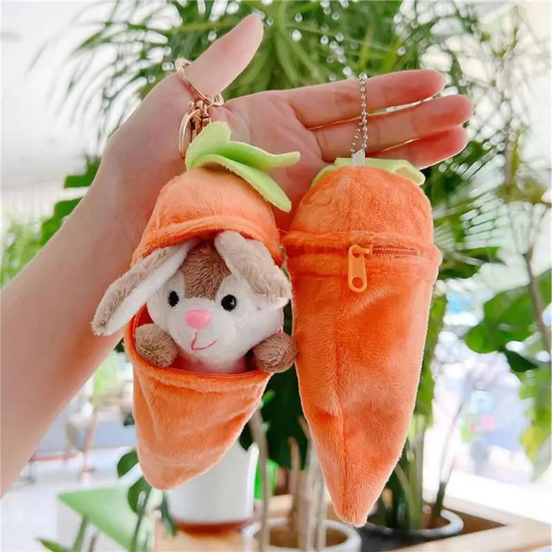 Carrot And Rabbit plush toy keychain Detachable Transformed Rabbit Carrot Pendant Creative Bunny Stuffed Animal Doll Bag Charm