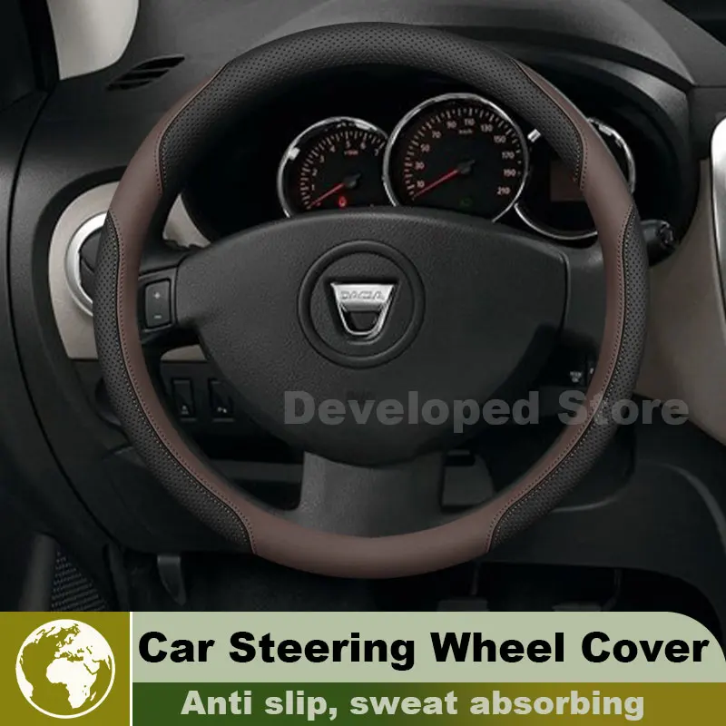Leather Car Steering Wheel Cover For Dacia Dokker Van 2013 wear-resistant Auto Steering Wheel interior Dacia jogger Accessories