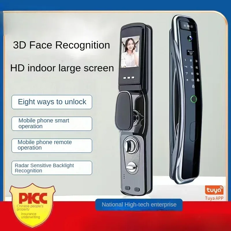 

Advanced biometric lock with facial recognition and fingerprint technology, Intelligent electronic lock with visual passcode