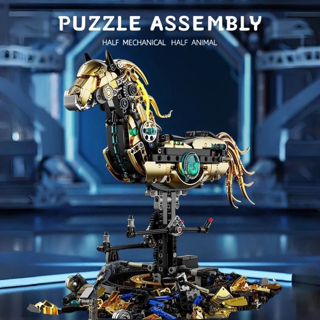 1055PCS Mechanical Horse DIY Building Blocks MOC Model Creative Technical Bricks STEM Educational Toy Kit for Adults Kids Gift
