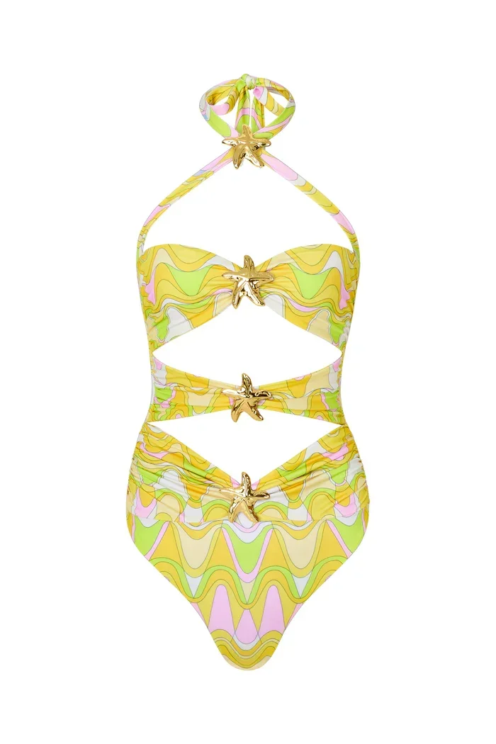 2025 Nuovo arrivo Bikini Set con gonna Costume da bagno donna Moda Halter Cut Out Lady Costumi da bagno Abiti estivi Abbigliamento da spiaggia femminile