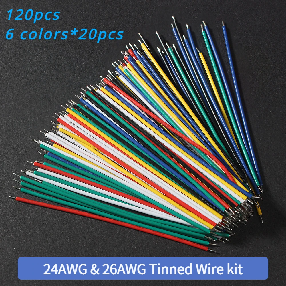 120PCS High-Quality Electronic Wire DIY Kit -24AWG, 26AWG Tinned Wire in 6 Colors for Jumper Connections on PCBs and Breadboards