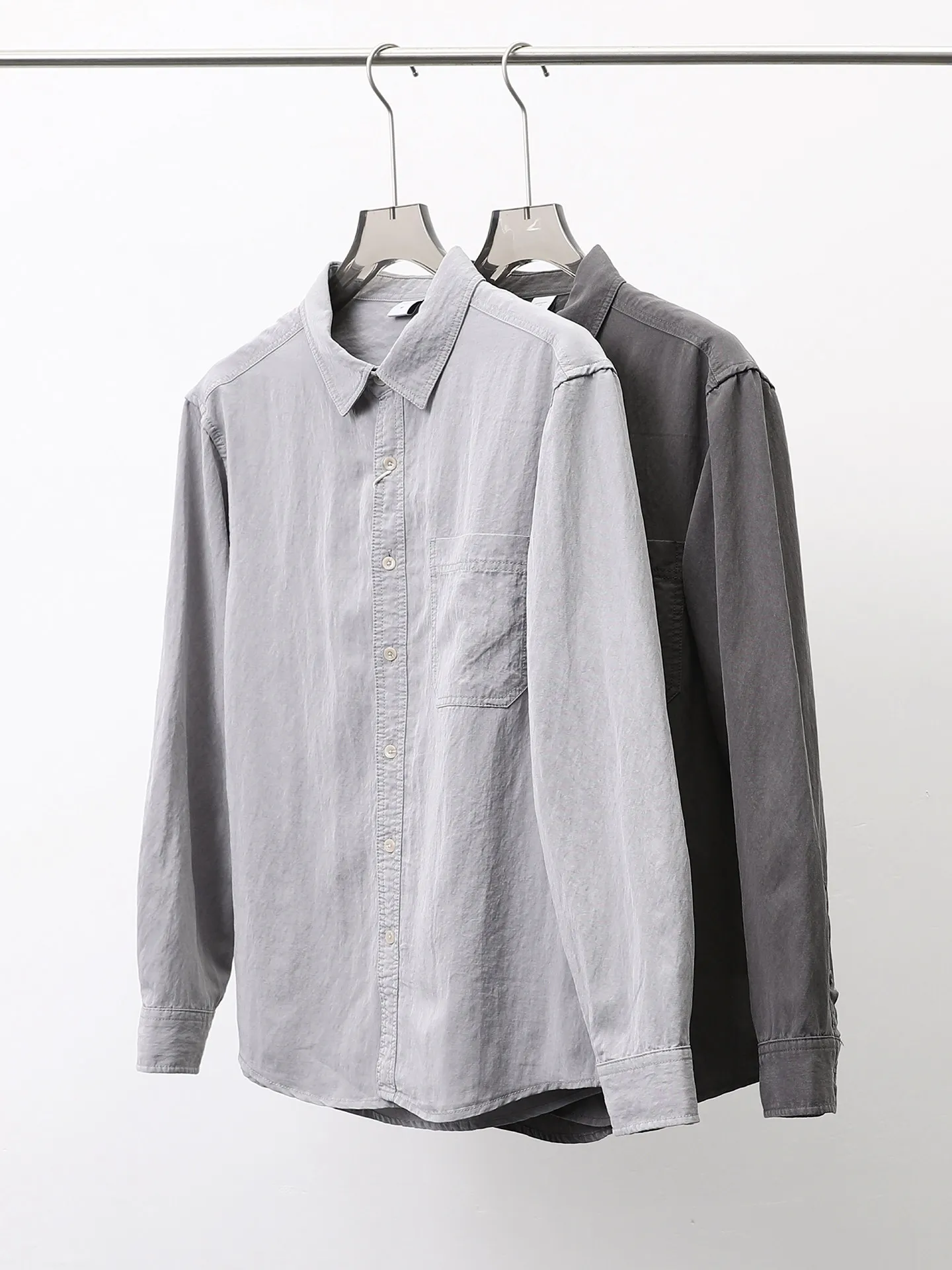 

Мужская рубашка из лиоцелла с длинным рукавом: свободная, драпирующаяся, тонкая, дышащая, с защитой от солнца, повседневная, винтажная