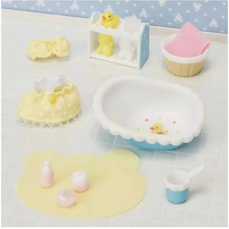 Sylvanian Families oryginalne akcesoria ubrania zestaw do kąpieli dla dzieci akcesoria meblowe do domku dla lalek dziewczyny bawią się zabawkami domowymi