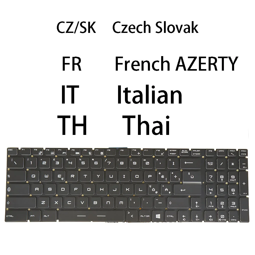 

Keyboard For MSI PX60 2QD 6QD 6QE, WE63 8SI 8SJ, WE73 8SJ 8SK, WT75 8SK 8SL 8SM, White Backlit Czech Slovak French Italian Thai