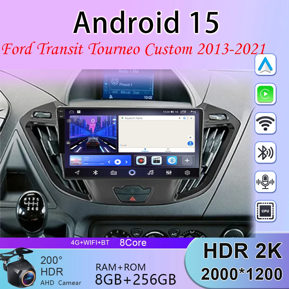 Multimedia Player BT For Ford Tourneo Custom 1 I Transit 2012 - 2021 WIFI Car Radio Android 15 Carplay Navigation GPS No 2din 4G