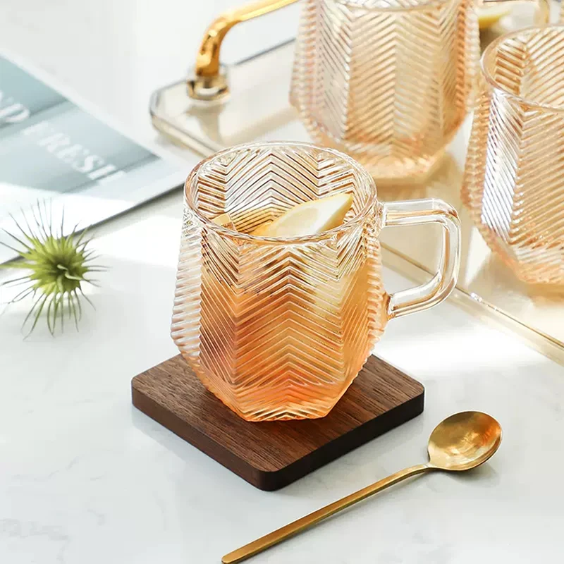 HeY LiLac 280ml Lead-free Glass Hexagonal Handle Cup With Texture