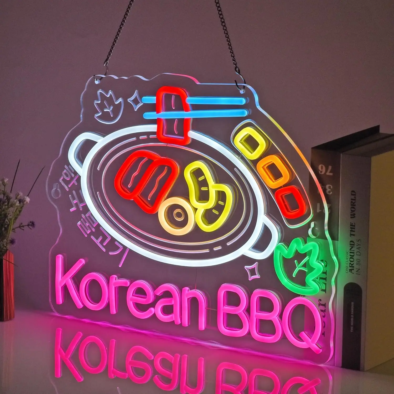 الكورية شواء النيون USB عكس الضوء LED ضوء النيون للأعمال الكورية مطعم شواء سوق الغذاء المطبخ المنزل جدار ديكور فني #6