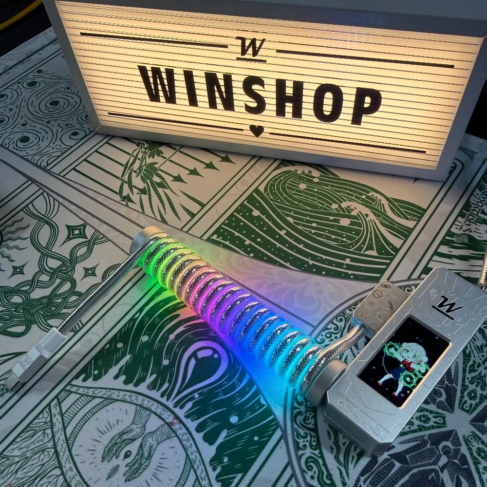 Winshop Magnetic Coiled Keyboard Cable 8K RGB Aviation Plug Three-Section Copper Screen Display 1 to 2 Gaming Accessories Gifts