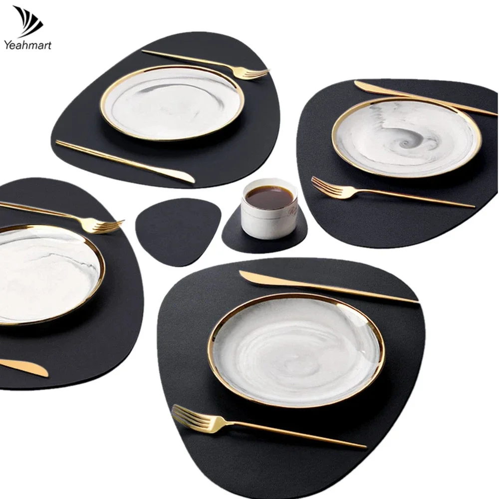 

PU Leather Placemats Set Dining Table Mats Wipeable Easy to Clean Stain Resistant Heat Resistant Waterproof Place Mats