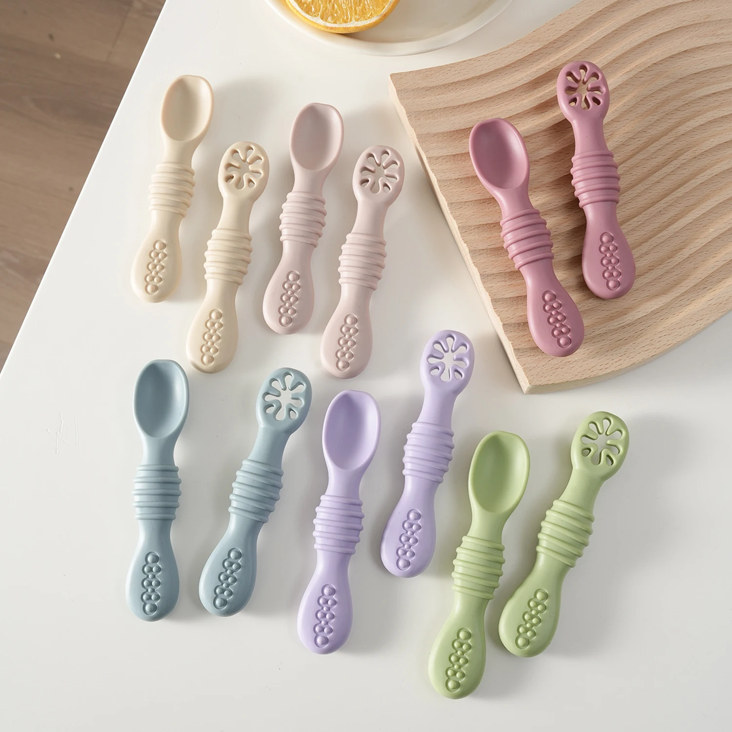 2PC BPA Free Baby Feeding Set Soft Silicone Spoon Fork Spork Portable Toddler Weaning Self Feeding Utensils Infant Cutlery