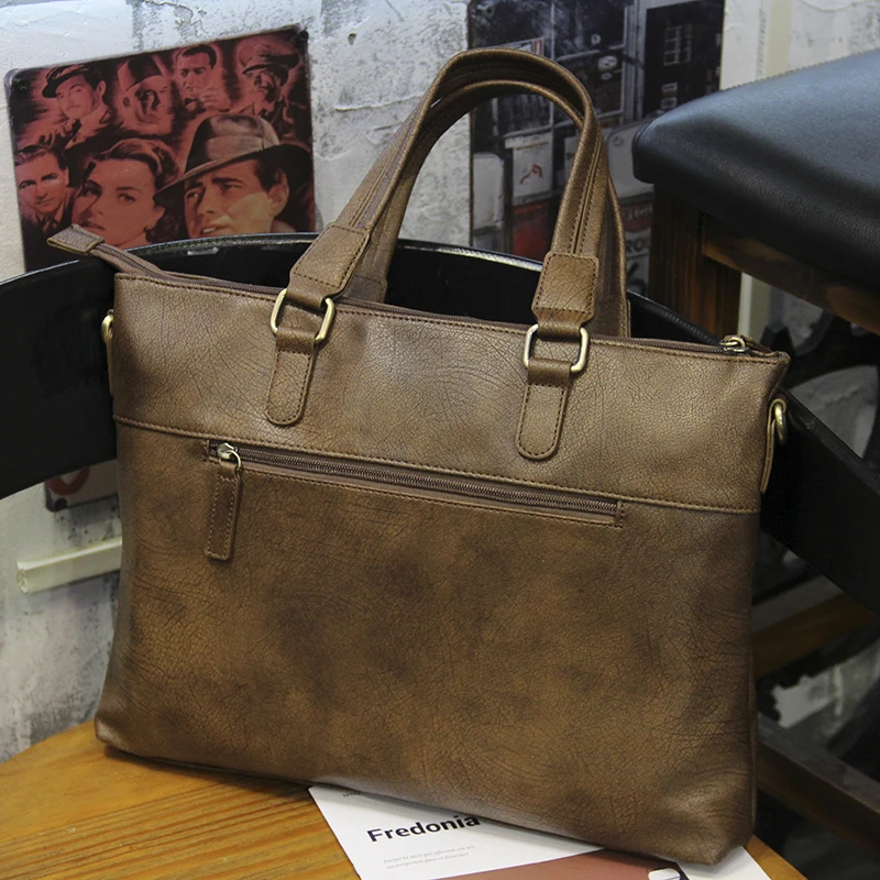 Tas Kerja Kasual Vintage Pria: Tas Selempang Horizontal, Tas Dokumen Laptop dengan Tali Bahu