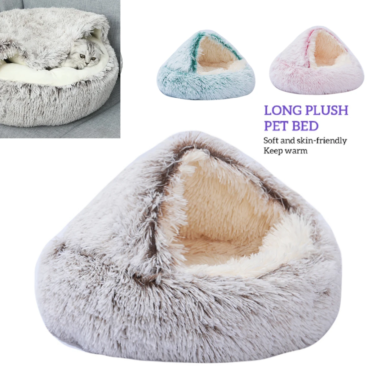 New Warm Dog Bed Cat Mat Round Plush House Sofa Soft Sleeping Pet Basket For Dogs Cats Nest 2 In 1 Pet Bed Pet Cushion Supplies