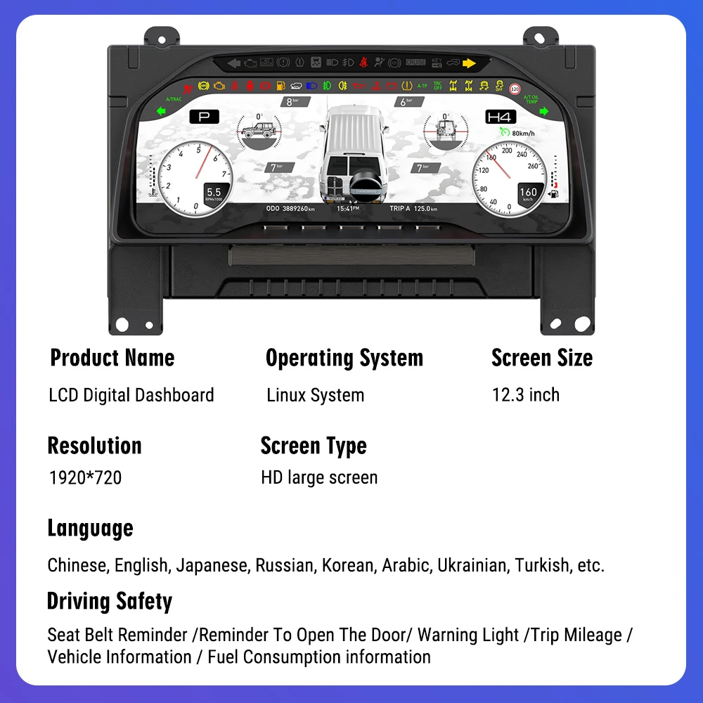 12.3 Inch Car Digital Cluster Instrument For Toyota Land Cruiser LC70 LCD Dashboard Screen Auto Speedometer Virtual Cockpit New