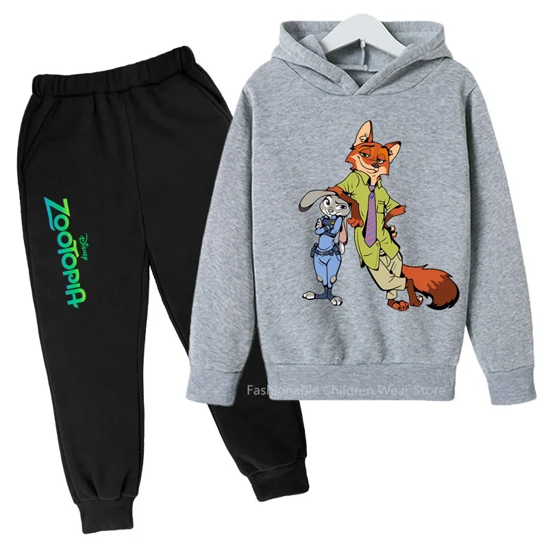 

New Disney Zootopia Kids' Lovely Cartoon Hoodie and Pants Set - Stylish and Casual for Boys and Girls' Autumn and Spring Outfits