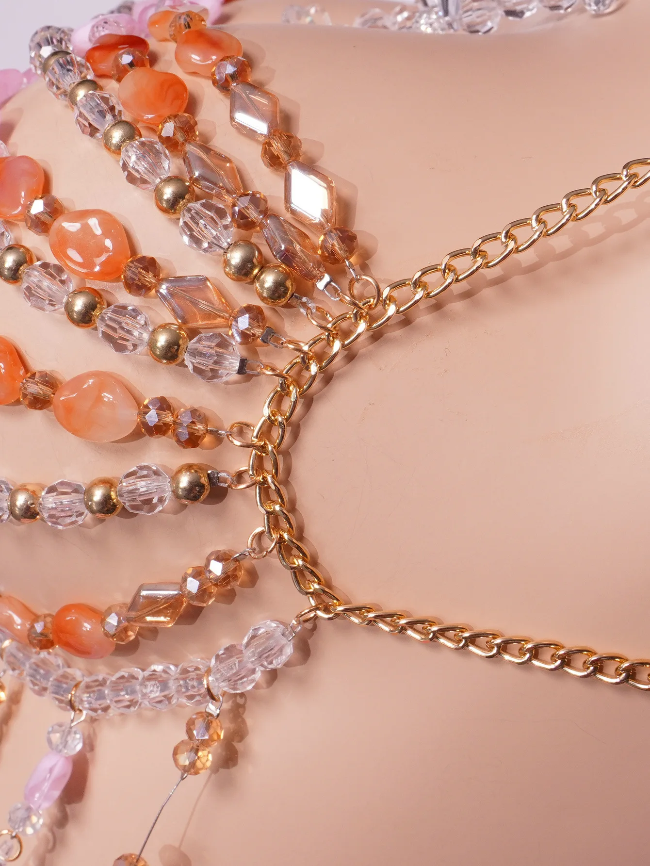 Multi-color Stone Crystal Beading Bra Chain Sexy Women Camis Vest Tanks Tops Hollow Out Backless Metal Body Chain Night Clubwear