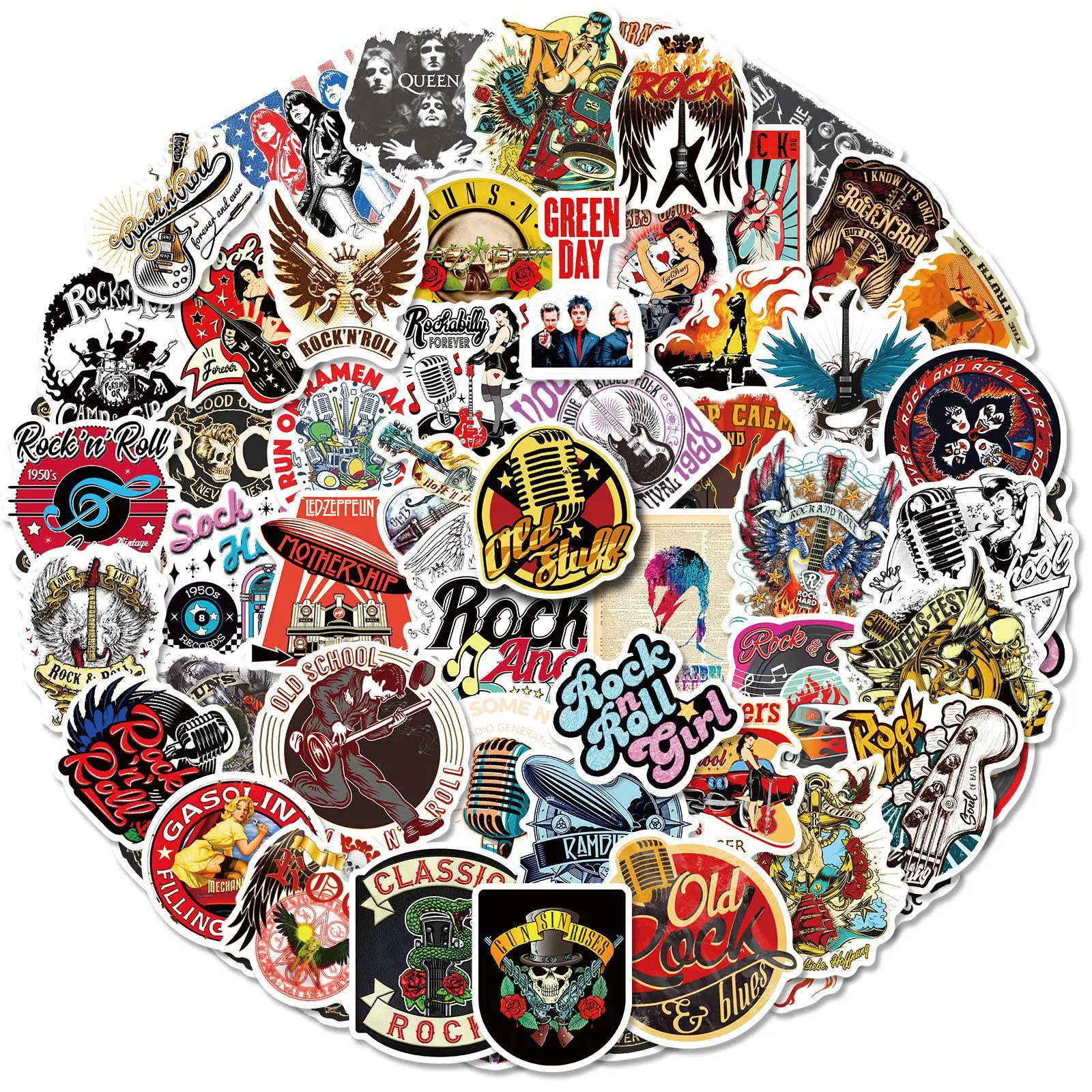 50PCS ROCK Music Band Music Stickers Aesthetic for Ipad Phone Guitar Motorcycle Skateboard Luggage Cup Graffiti Stickers