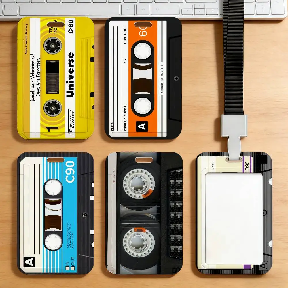 Retro Cassette Music Tape Style Card Holder Student ID Case Daily Use Subway Commute Work Cover Office School Bus Protector