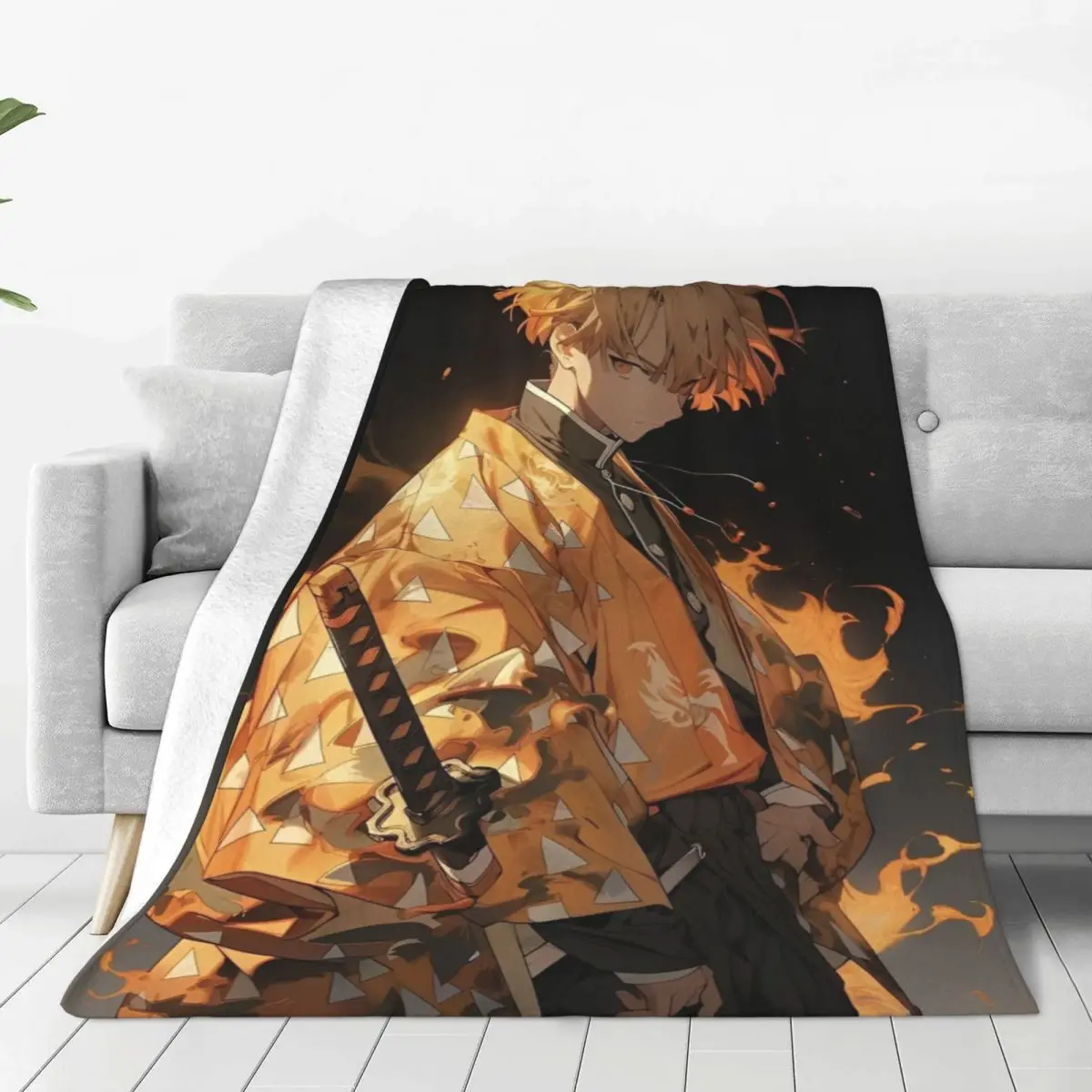 Kimetsu No Yaiba Blanket Quality Warm Soft Demon Slayer Zenitsu Anime Throw Blanket Autumn Camping Bed Street Trend Bedspread