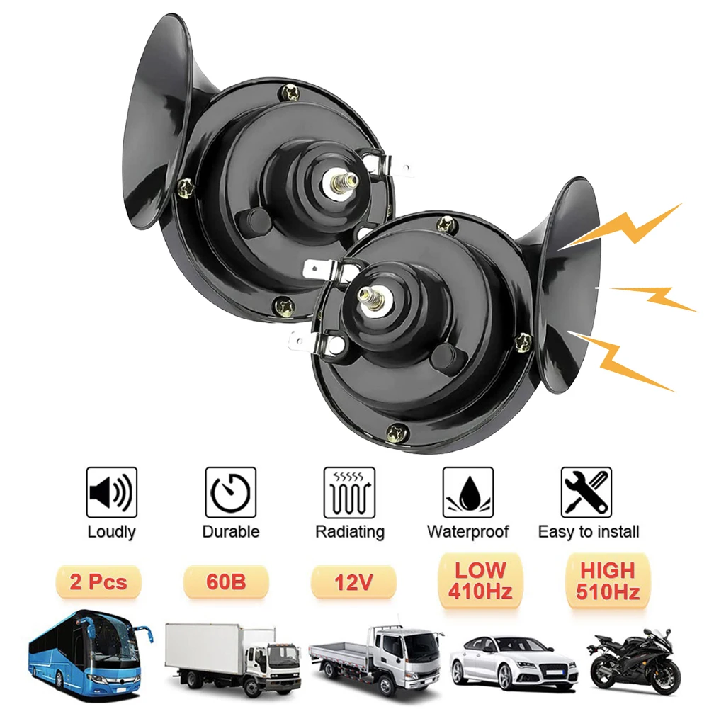 12V Snail Air Horn 48W Waterproof Train Horn 300DB Auto Snail Horn Super Loud Horn for Motorcycle Car Truck SUV Boat