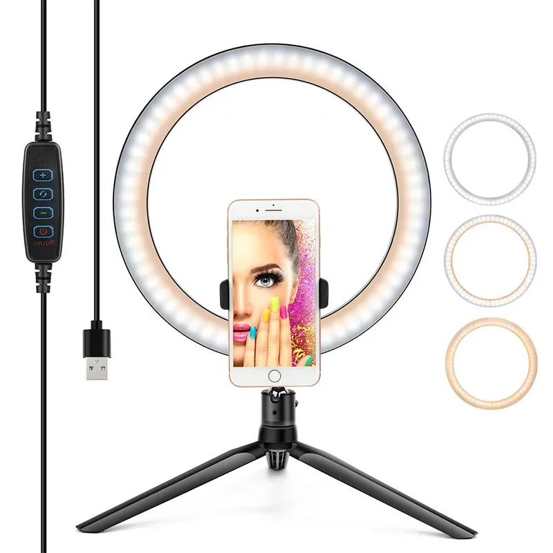 16/26/30CM LED Video Lights Dimmable Light Selfie Ring Light USB Ring Lighting Lamp With Tripod Stand Makeup Ringlight