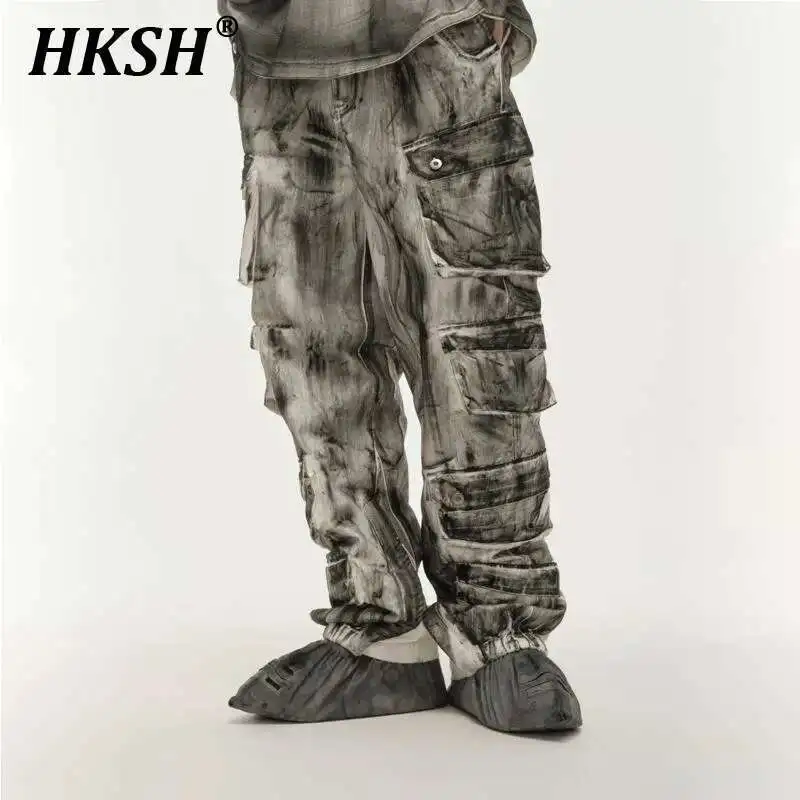 

HKSH весна осень зима новые мужские винтажные регулируемые широкие брюки Tide Ink повседневные комбинезоны в стиле сафари с несколькими карманами HK3938