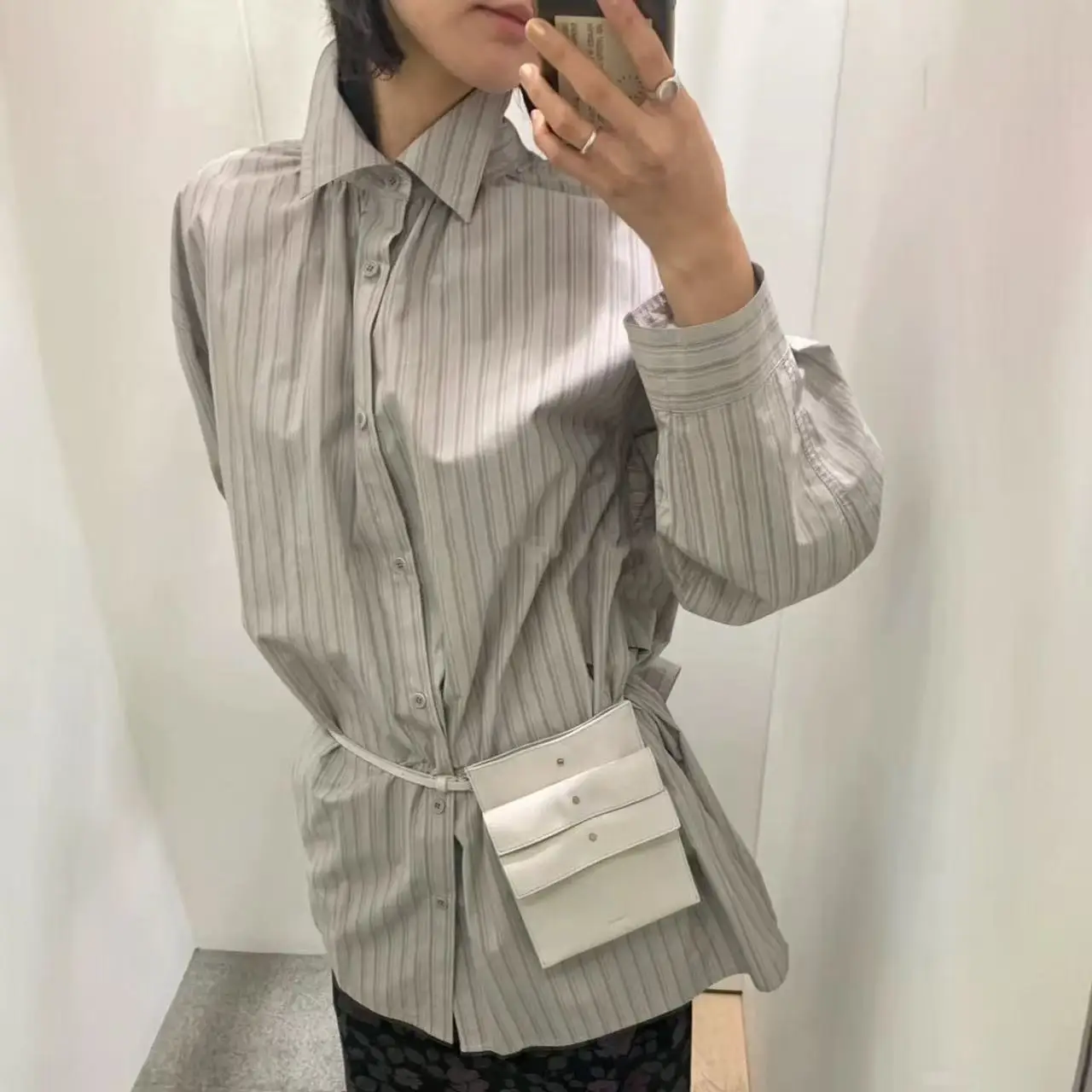 

Loose Long Sve Striped irt Casual Sle Stand Collar Design Autumn Winter Women's Top Faion Sensation Aumento Head Tap