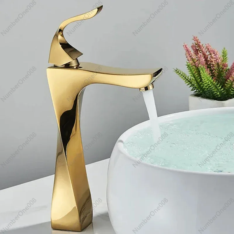 Bathroom Faucet Basin Sink Golden Chrome Tap Hot Cold Water Mixer Tap Deck Mounted Bathroom Faucets Single Lever Taps