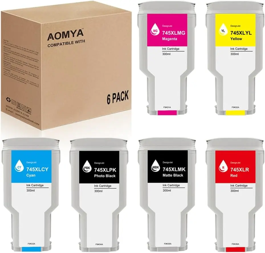 

Aomya 745 XL Ink cartridge for HP745 for HP DesignJet Z2600 Z5600 For HP 745 Replacement Ink Cartridge With Pigment Ink 300ml
