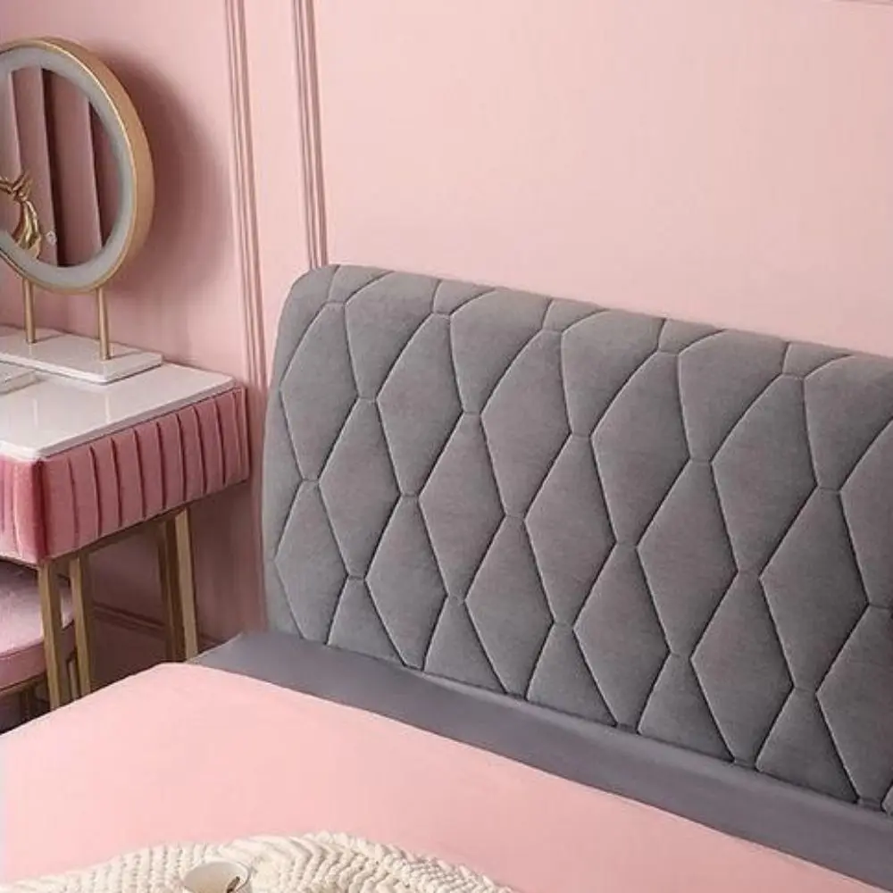 غطاء رأس سرير مبطن مخملي بلون سادة، غطاء رأس سميك شامل مقاوم للغبار، غطاء حماية خلفي ناعم للسرير #2