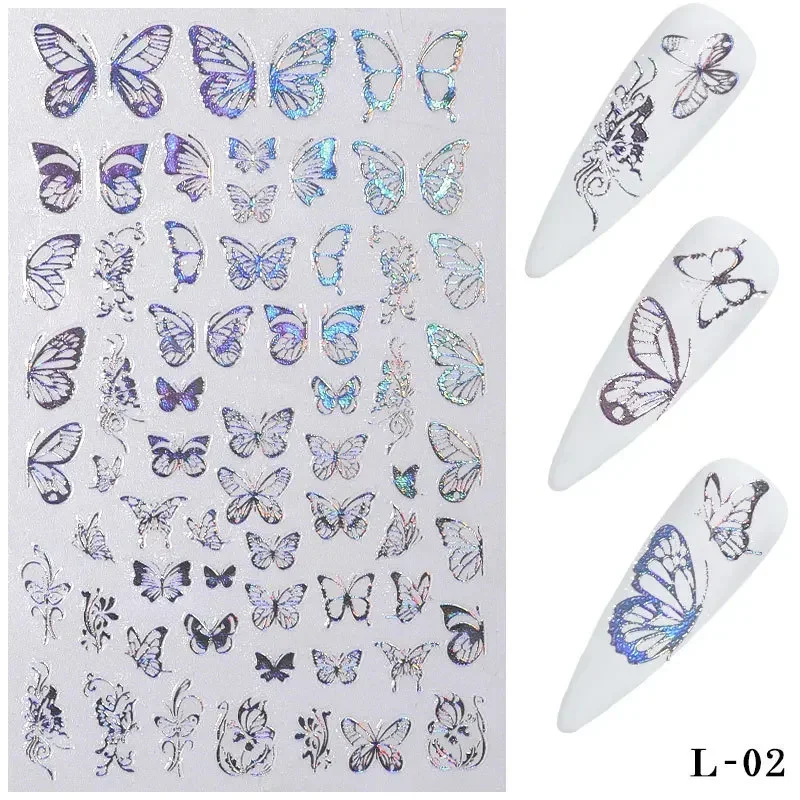 3D Butterfly Holographic Nail Art Stickers Adhesive Sliders Colorful DIY Golden Nails Transfer Decals Foils Wraps Decorations