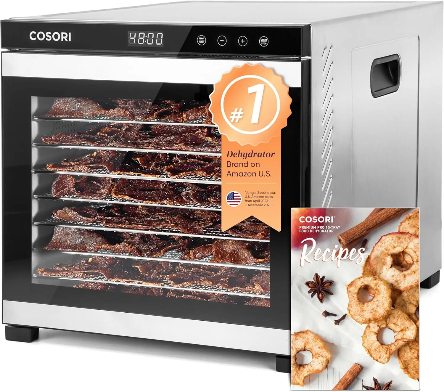 

Food Dehydrator for Jerky, 10 Trays, 16.2ft² Drying Space, 165°F Temperature Control, 48H Timer, 1000W Dehydrator Machine, Stain