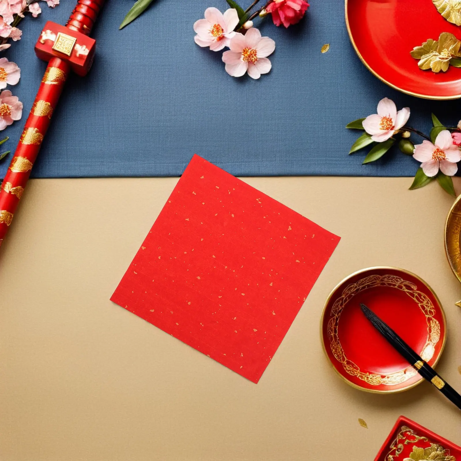 80Sheets Chinese Red Xuan Paper Spring Festival Calligraphy Practice Paper for Lunar New Year Couplets Painting Art Supplies