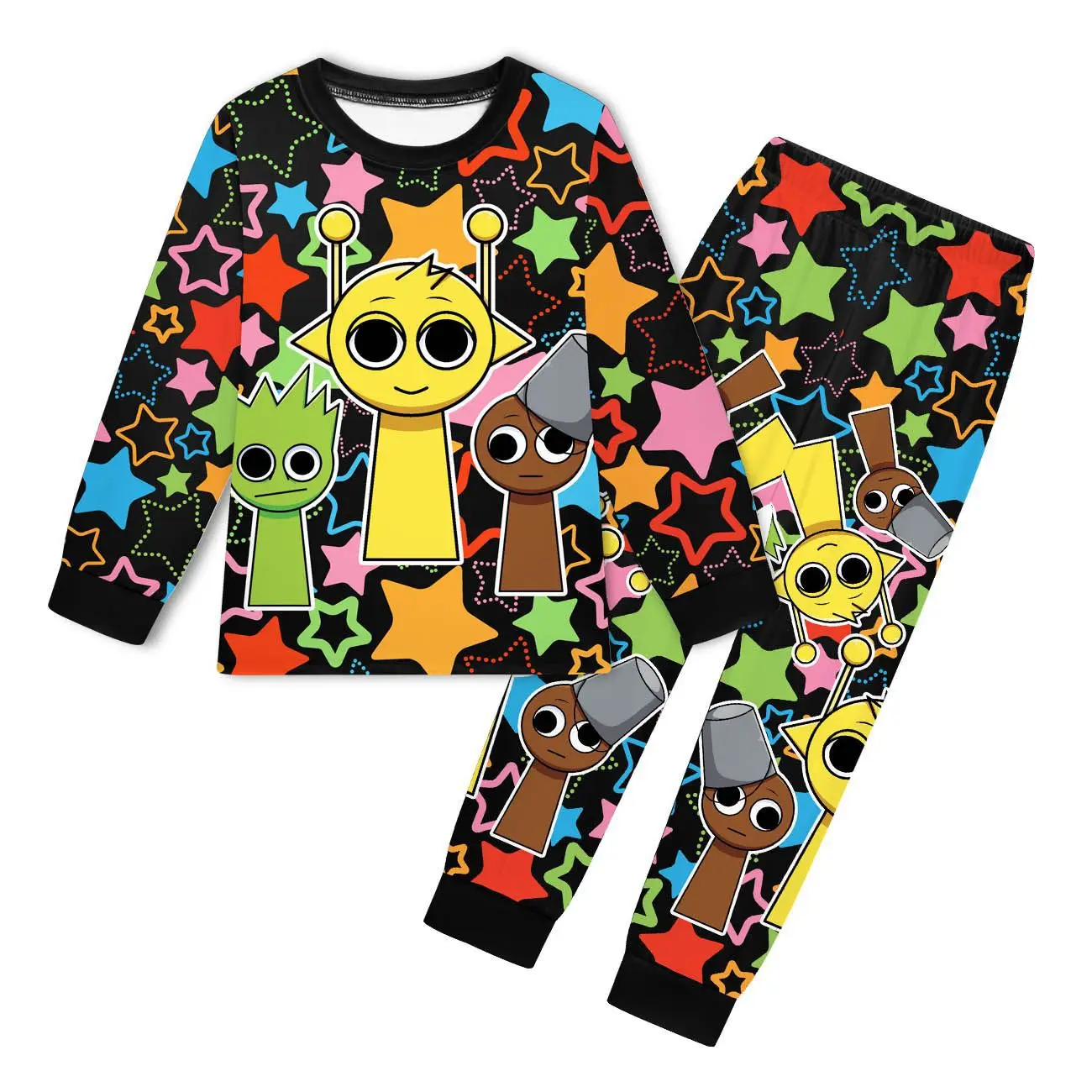 Hot Sprunki Pijamas Kids Game Incredibox Pajama Sets Toddler Boys Daily Sleepwear Baby Girls Long Sleeve T Shirt+Shorts 2pcs Set