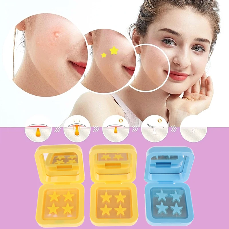 1Box Yellow/Blue Acne Patch Fade Repair Invisible Acne Removal Stickers Cute Concealer Makeup Tool Star Style With Mirror Box