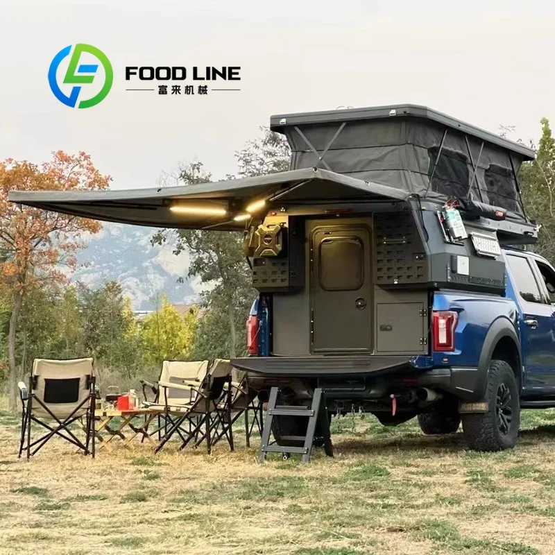 Pop Up Truck Camper Overland Camper Fits Multiple Pickup, Expandable Side Awning For Extra Activity Space, Truck Camper Cabin