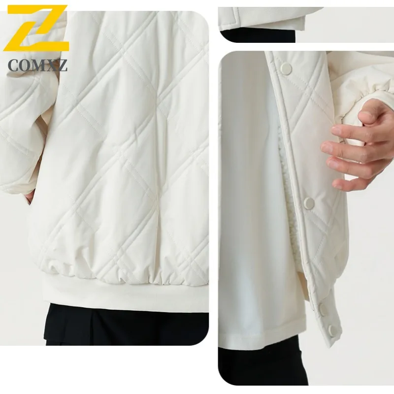 COMXZ 2025, Winter-Plüsch-Polsterjacke für Herren, trendiges Spleißen, dicke Thermo-gepolsterte Jacke, lässiger Outdoor-Ski, winddichter Fleece-Parka