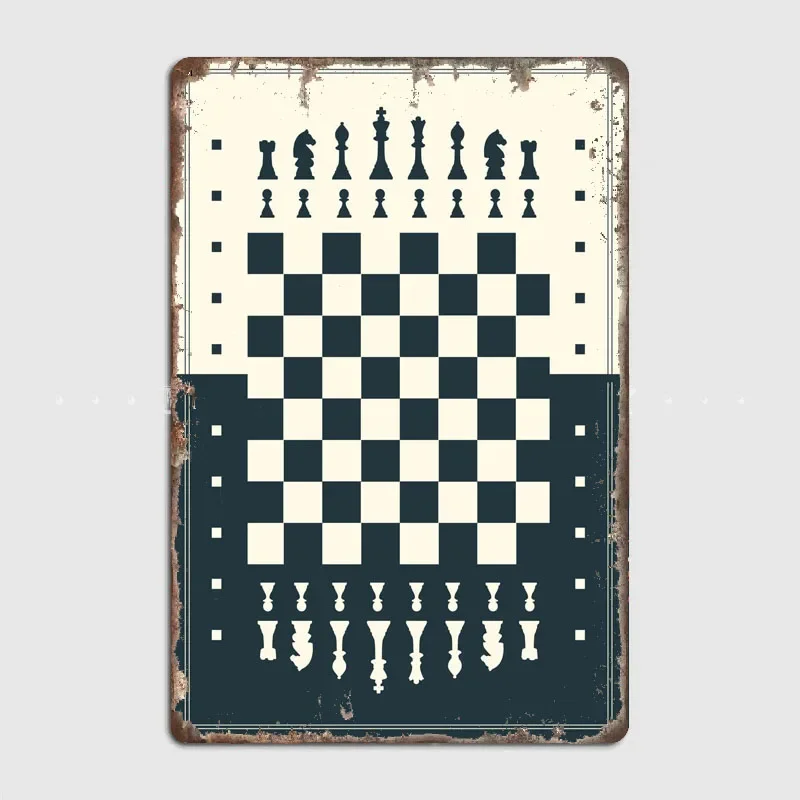 Modern Chess Board  High Quality Metal Plaque with Modern Aesthetic Art for Room and Bar Decor，Vintage  Wall Decor Craft Gift