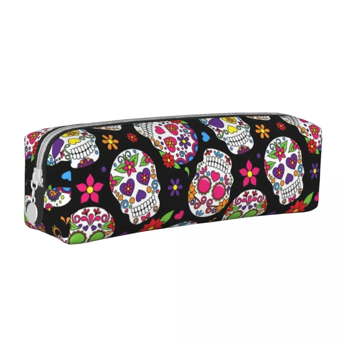 Colorful Sugar Skulls Pencil Cases Day of the Dead Pen Bag Kids Big Capacity School Supplies Gift Pencil Pouch