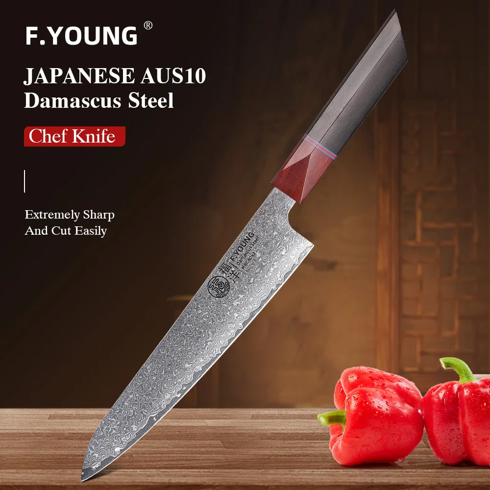 

F.YOUNG 8.2" Japanese Chef Knife 67 Layer Damascus Steel Professional Kitchen Knives Sharp Slicing Gyuto Handmade Cooking Tools