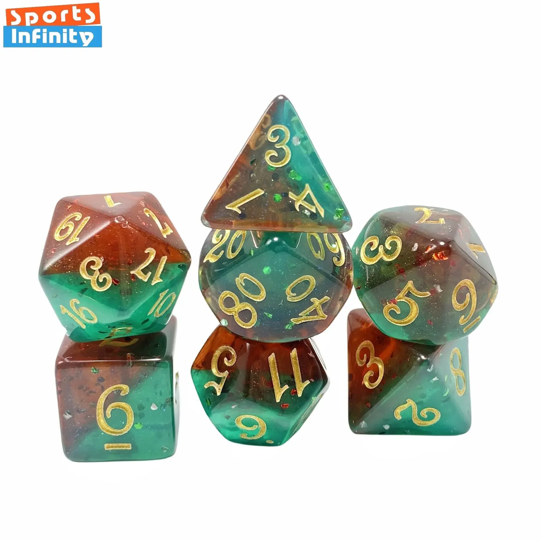 7Pcs of New Multi Sided Mixed Dual Color Layered Dice Set Digital Dices Kit for TRPG RPG D20 D12 D10 D8 D6 D4 Table Board Game