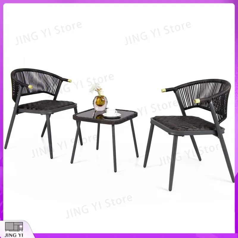3 Piece Outdoor Wicker Furniture Set Rattan Chairs 2 pcs with Tempered Glass Coffee Table Patio Garden Furniture Outdoor