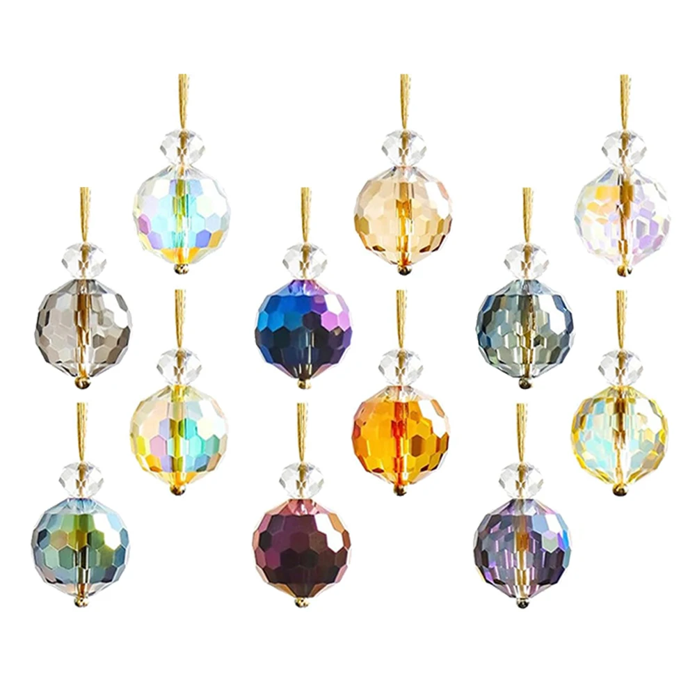 

12Pcs Colorful Crystal Ball Ornaments Mini Iridescent Glass Balls Holiday Tree Decor Festive Christmas Home Decorations