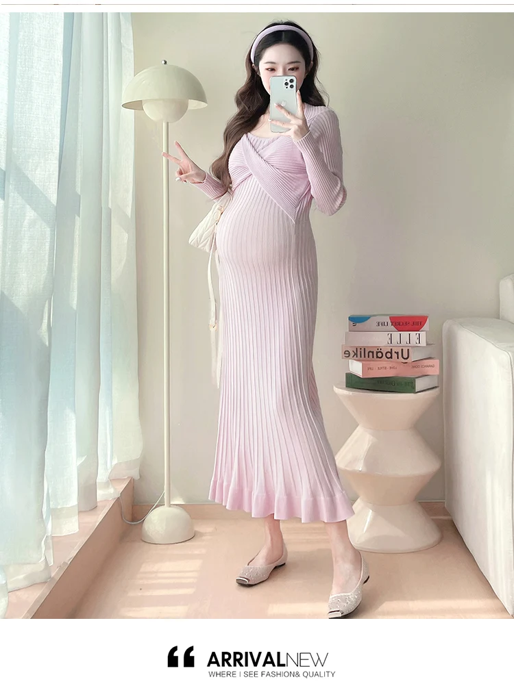 Winter Maternity Slim Dress Elegant Solid Color Long Sleeve O-neck Soft  Comfortable Pregnant Woman Sweater Dress Knitted Dresses - AliExpress