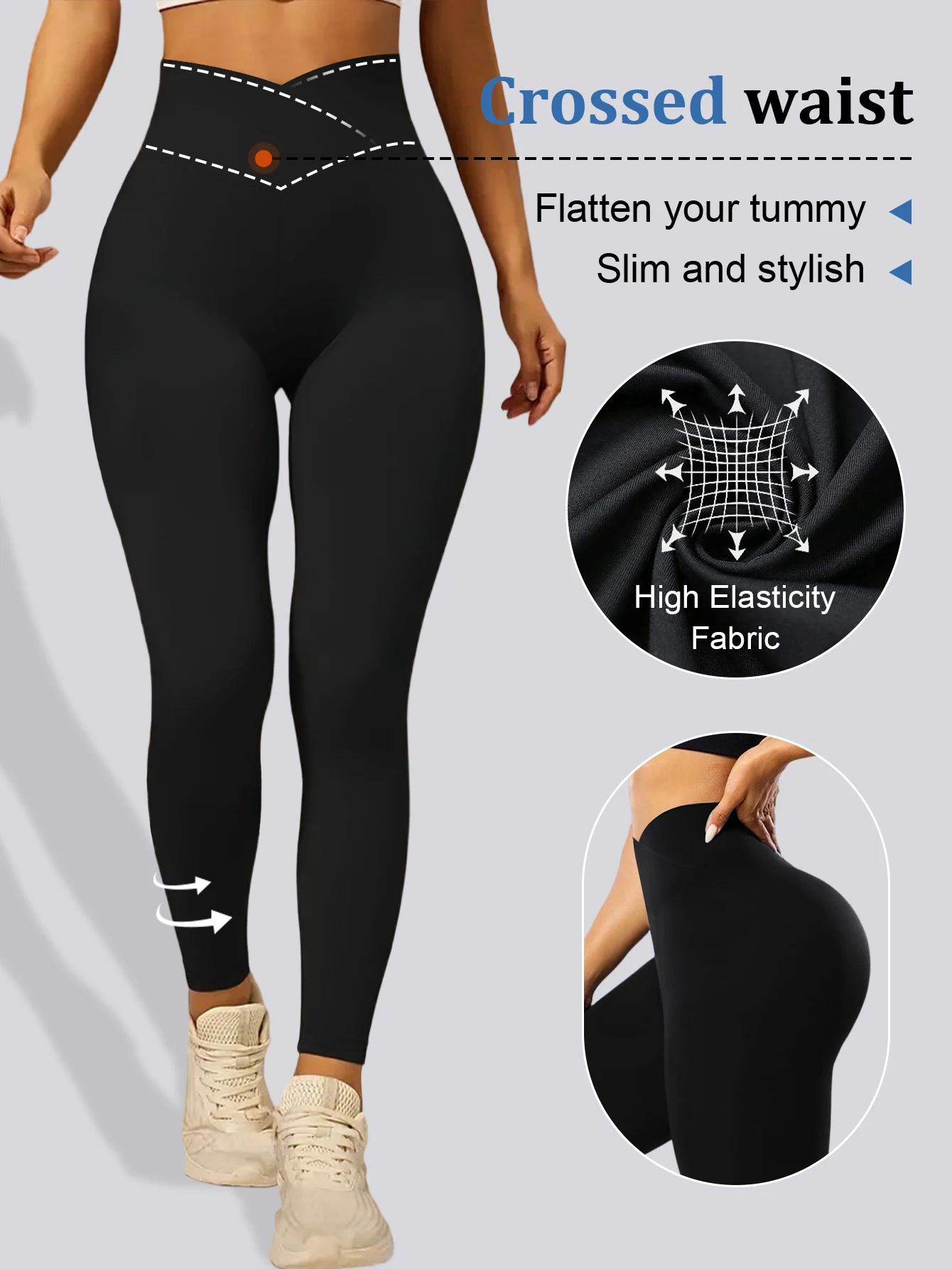 Cross Waist Skinny Leggings For Women Tummy Control Hip Lifting Workout Pants For Yoga Running Outdoor Cycling Daily Wear