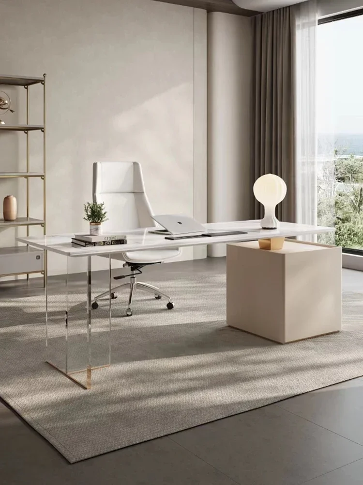Modern minimalist designer suspended rock slab multi-functional computer desk office study