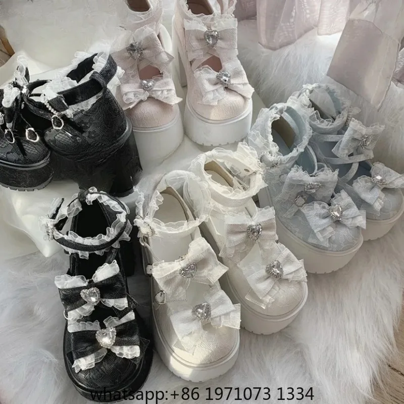Lolita Sweet Girl 9cm High Heel Japanese Mine Uniform Subculture Muffin Shoes Women Elegant Mary Jane Shoes Pumps Spring New