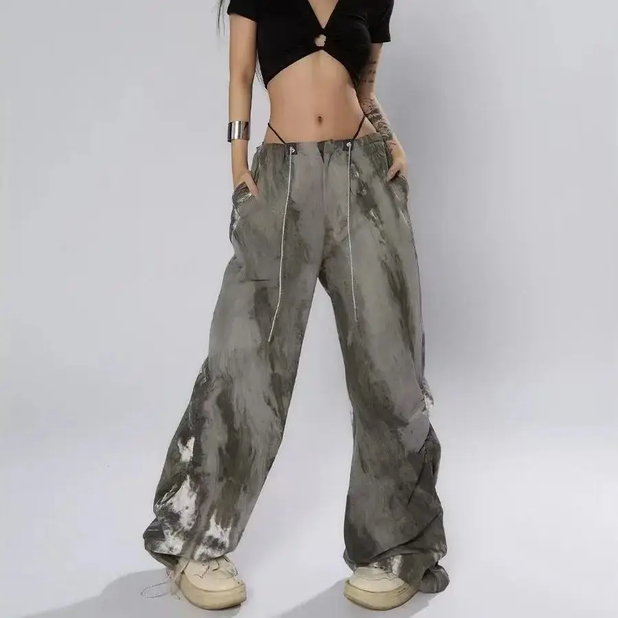 Ink And Wash Tie-Dyed Overalls Grey Pants Baggy Sweatpants American Slim Oversize Pants Vintage Aesthetic Trousers Clothes 2024