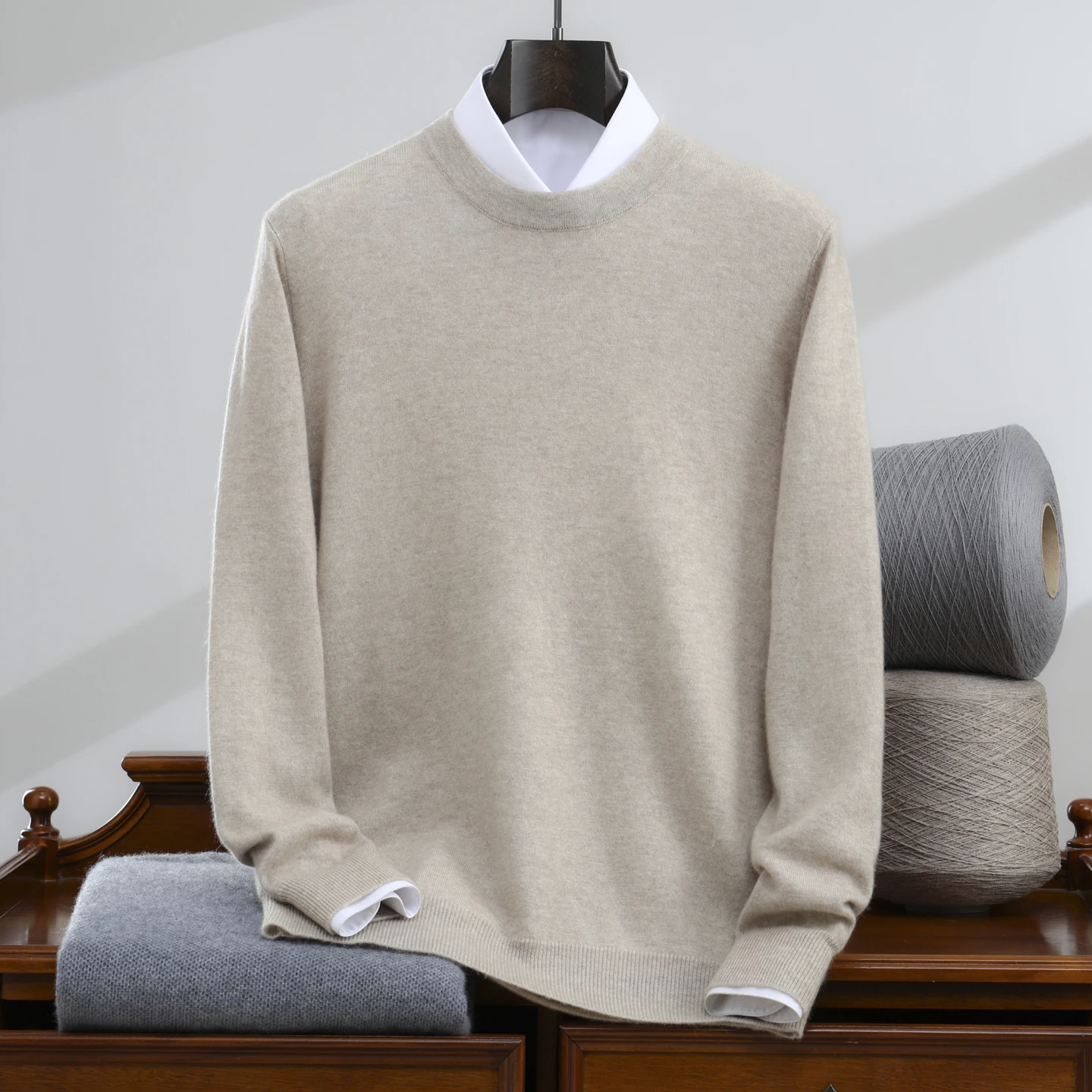 

Men's Round Neck Knitted Pullover Sweater 100% Cashmere Knitted Men's Casual Contrasting Base Sweater Autumn Winter New